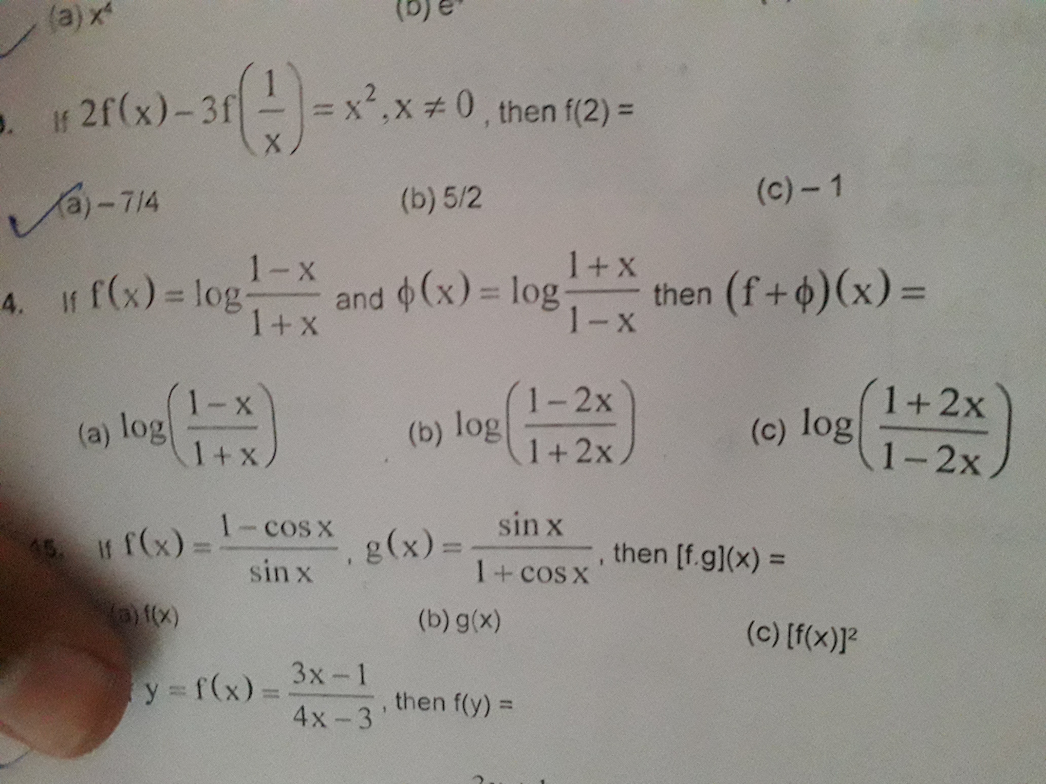 Question image for Question no 14 in attached image. Please help F(x